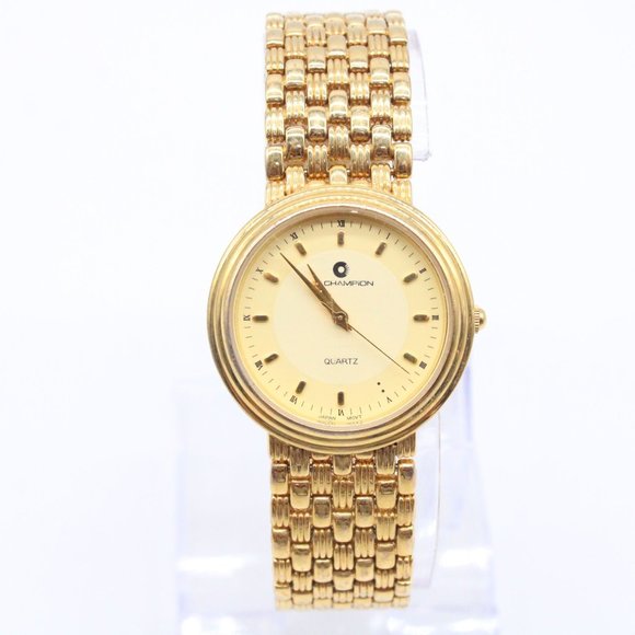 J.B Champion Watch Mens Gold Tone Stainless Steel Classic Beige Dial Swiss Movt - Picture 2 of 8